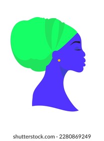 Purple girl with a green turban on her head. Flat style. 