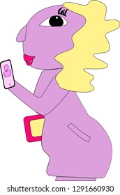 Purple girl speaks by phone