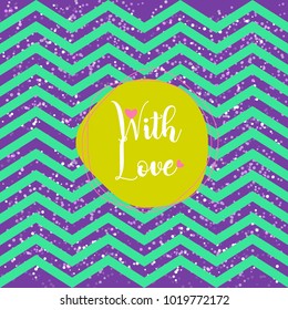 Purple glitter background with green zigzags for Valentines day