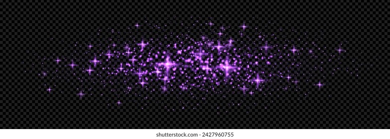 Purple glitter background. Light glow effect with firegly sparkle. Vector abstract bokeh flare.  Magic stars illustration