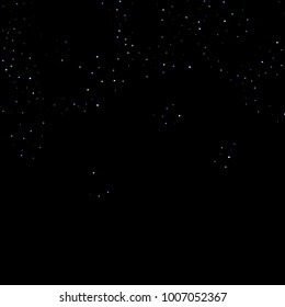 Purple glitter elements, stars shiny confetti. Scattered little, sparkling, flashing ultra violet, Random tiny stellar falling on black background. New Year, Christmas background. Vector illustration.