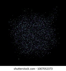 Purple glitter elements, stars shiny confetti. Scattered little, sparkling, flashing ultra violet, Random tiny stellar falling on black background. New Year, Christmas background. Vector illustration.