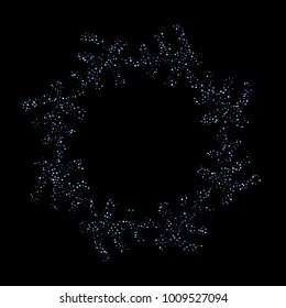 Purple glitter elements, stars shiny confetti. Scattered little, sparkling, flashing ultra violet, Random tiny stellar falling on black background. New Year, Christmas background. Vector illustration.