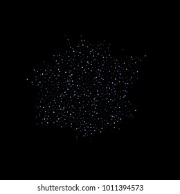 Purple glitter elements, stars shiny confetti. Scattered little, sparkling, flashing ultra violet, Random tiny stellar falling on black background. New Year, Christmas background. Vector illustration.