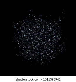 Purple glitter elements, stars shiny confetti. Scattered little, sparkling, flashing ultra violet, Random tiny stellar falling on black background. New Year, Christmas background. Vector illustration.