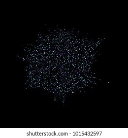 Purple glitter elements, stars shiny confetti. Scattered little, sparkling, flashing ultra violet, Random tiny stellar falling on black background. New Year, Christmas background. Vector illustration.