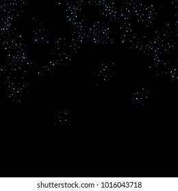 Purple glitter elements, stars shiny confetti. Scattered little, sparkling, flashing ultra violet, Random tiny stellar falling on black background. New Year, Christmas background. Vector illustration.