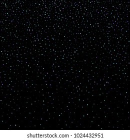 Purple glitter elements, stars shiny confetti. Scattered little, sparkling, flashing ultra violet, Random tiny stellar falling on black background. New Year, Christmas background. Vector illustration.