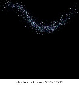 Purple glitter elements, stars shiny confetti. Scattered little, sparkling, flashing ultra violet, Random tiny stellar falling on black background. New Year, Christmas background. Vector illustration.