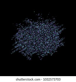 Purple glitter elements, stars shiny confetti. Scattered little, sparkling, flashing ultra violet, Random tiny stellar falling on black background. New Year, Christmas background. Vector illustration.