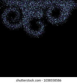 Purple glitter elements, stars shiny confetti. Scattered little, sparkling, flashing ultra violet, Random tiny stellar falling on black background. New Year, Christmas background. Vector illustration.