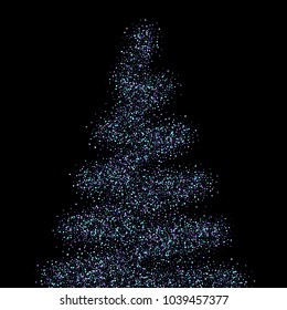 Purple glitter elements, stars shiny confetti. Scattered little, sparkling, flashing ultra violet, Random tiny stellar falling on black background. New Year, Christmas background. Vector illustration.