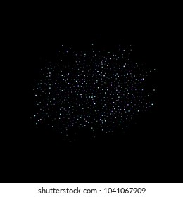 Purple glitter elements, stars shiny confetti. Scattered little, sparkling, flashing ultra violet, Random tiny stellar falling on black background. New Year, Christmas background. Vector illustration.