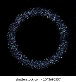 Purple glitter elements, stars shiny confetti. Scattered little, sparkling, flashing ultra violet, Random tiny stellar falling on black background. New Year, Christmas background. Vector illustration.