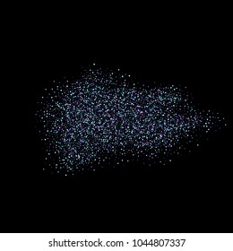 Purple glitter elements, stars shiny confetti. Scattered little, sparkling, flashing ultra violet, Random tiny stellar falling on black background. New Year, Christmas background. Vector illustration.