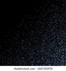 Purple glitter elements, stars shiny confetti. Scattered little, sparkling, flashing ultra violet, Random tiny stellar falling on black background. New Year, Christmas background. Vector illustration.