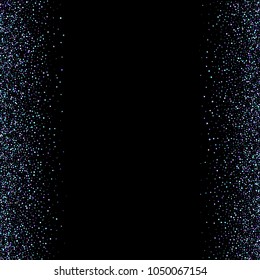 Purple glitter elements, stars shiny confetti. Scattered little, sparkling, flashing ultra violet, Random tiny stellar falling on black background. New Year, Christmas background. Vector illustration.