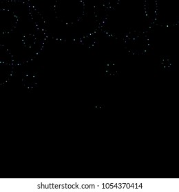 Purple glitter elements, stars shiny confetti. Scattered little, sparkling, flashing ultra violet, Random tiny stellar falling on black background. New Year, Christmas background. Vector illustration.