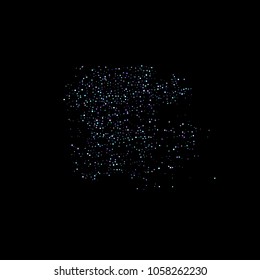 Purple glitter elements, stars shiny confetti. Scattered little, sparkling, flashing ultra violet, Random tiny stellar falling on black background. New Year, Christmas background. Vector illustration.