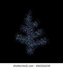 Purple glitter elements, stars shiny confetti. Scattered little, sparkling, flashing ultra violet, Random tiny stellar falling on black background. New Year, Christmas background. Vector illustration.