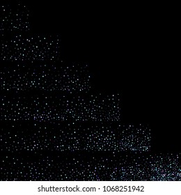 Purple glitter elements, stars shiny confetti. Scattered little, sparkling, flashing ultra violet, Random tiny stellar falling on black background. New Year, Christmas background. Vector illustration.