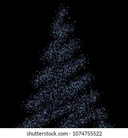 Purple glitter elements, stars shiny confetti. Scattered little, sparkling, flashing ultra violet, Random tiny stellar falling on black background. New Year, Christmas background. Vector illustration.