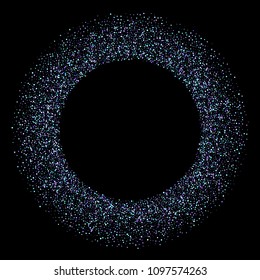 Purple glitter elements, stars shiny confetti. Scattered little, sparkling, flashing ultra violet, Random tiny stellar falling on black background. New Year, Christmas background. Vector illustration.