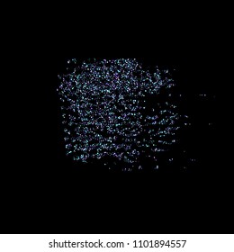 Purple glitter elements, stars shiny confetti. Scattered little, sparkling, flashing ultra violet, Random tiny stellar falling on black background. New Year, Christmas background. Vector illustration.