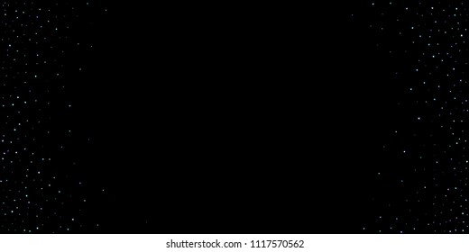 Purple glitter elements, stars shiny confetti. Scattered little, sparkling, flashing ultra violet, Random tiny stellar falling on black background. New Year, Christmas background. Vector illustration.