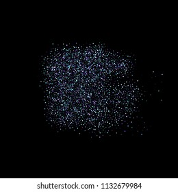 Purple glitter elements, stars shiny confetti. Scattered little, sparkling, flashing ultra violet, Random tiny stellar falling on black background. New Year, Christmas background. Vector illustration.