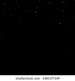 Purple glitter elements, stars shiny confetti. Scattered little, sparkling, flashing ultra violet, Random tiny stellar falling on black background. New Year, Christmas background. Vector illustration.