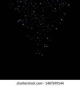 Purple glitter elements, stars shiny confetti. Scattered little, sparkling, flashing ultra violet, Random tiny stellar falling on black. New Year, Christmas background. Vector illustration.