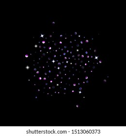 Purple glitter elements, stars shiny confetti. Scattered little, sparkling, flashing ultra violet, 