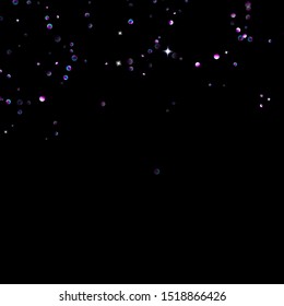 Purple glitter elements, stars shiny confetti. Scattered little, sparkling, flashing ultra violet, Random tiny stellar falling on black background. New Year, Christmas background. Vector illustration.