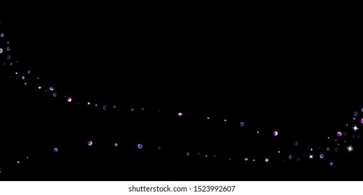 Purple glitter elements, stars shiny confetti. Scattered little, sparkling, flashing ultra violet, Random tiny stellar falling on black background. New Year, Christmas background. Vector illustration.