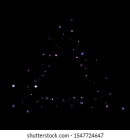 Purple glitter elements, stars shiny confetti. Scattered little, sparkling, flashing ultra violet, Random tiny stellar falling on black background. New Year, Christmas background. Vector illustration.