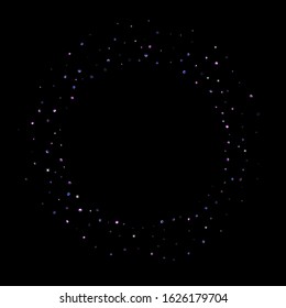 Purple glitter elements, stars shiny confetti. Scattered little, sparkling, flashing ultra violet, Random tiny stellar falling on black background. New Year, Christmas background. Vector illustration.