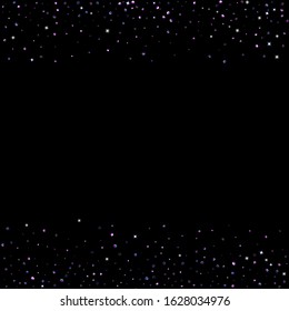 Purple glitter elements, stars shiny confetti. Scattered little, sparkling, flashing ultra violet, Random tiny stellar falling on black background. New Year, Christmas background. Vector illustration.