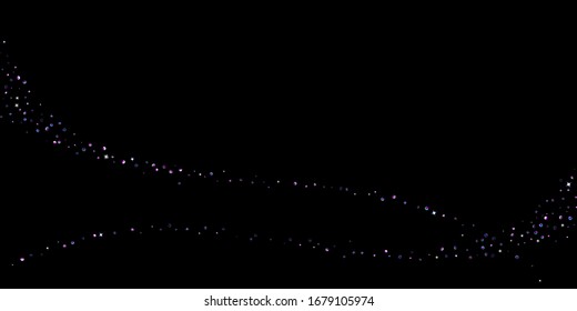 Purple glitter elements, stars shiny confetti. Scattered little, sparkling, flashing ultra violet, Random tiny stellar falling on black background. New Year, Christmas background. Vector illustration.