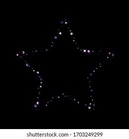 Purple glitter elements, stars shiny confetti. Scattered little, sparkling, flashing ultra violet, Random tiny stellar falling on black background. New Year, Christmas background. Vector illustration.