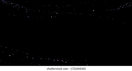 Purple glitter elements, stars shiny confetti. Scattered little, sparkling, flashing ultra violet, Random tiny stellar falling on black background. New Year, Christmas background. Vector illustration.