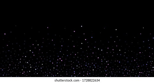 Purple glitter elements, stars shiny confetti. Scattered little, sparkling, flashing ultra violet, Random tiny stellar falling on black background. New Year, Christmas background. Vector illustration.