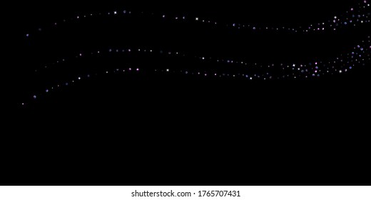 Elementos de brillo morado, confeti brillante con estrellas. Disperso, pequeño, brillante, ultra violeta, al azar pequeño estelar cayendo sobre fondo negro. Año Nuevo, antecedentes de Navidad. Ilustración vectorial.