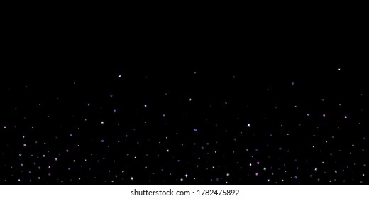 Purple glitter elements, stars shiny confetti. Scattered little, sparkling, flashing ultra violet, Random tiny stellar falling on black background. New Year, Christmas background. Vector illustration.