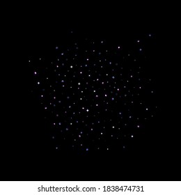 Purple glitter elements, stars shiny confetti. Scattered little, sparkling, flashing ultra violet, Random tiny stellar falling on black background. New Year, Christmas background. Vector illustration.