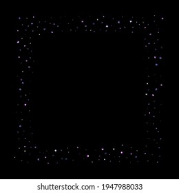 Purple glitter elements, stars shiny confetti. Scattered little, sparkling, flashing ultra violet, Random tiny stellar falling on black background. New Year, Christmas background. Vector illustration.
