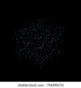 Purple glitter elements, stars shiny confetti. Scattered little, sparkling, flashing ultra violet, Random tiny stellar falling on black background. New Year, Christmas background. Vector illustration.
