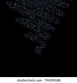 Purple glitter elements, stars shiny confetti. Scattered little, sparkling, flashing ultra violet, Random tiny stellar falling on black background. New Year, Christmas background. Vector illustration.