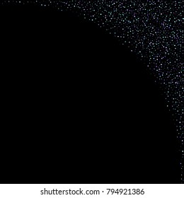 Purple glitter elements, stars shiny confetti. Scattered little, sparkling, flashing ultra violet, Random tiny stellar falling on black background. New Year, Christmas background. Vector illustration.