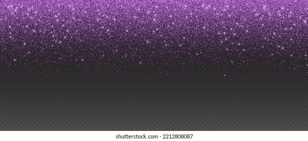 Purple glitter rain, falling magic violet sparkles, shiny fairy star dust, bright colorful confetti. Christmas vector illustration.